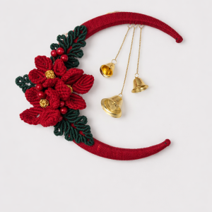 Handcrafted Macramé Christmas Half-Wreath with Bells