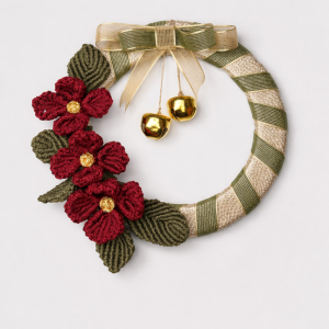 Handcrafted Macramé Christmas Wreath with Bells