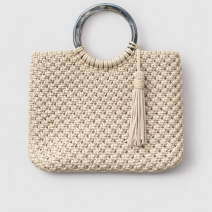 Handcrafted Macramé Hand Bag with Ring Handle