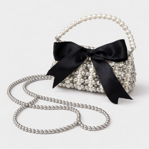 Handcrafted Pearl & Silver Beaded Mini Bag